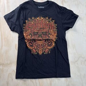 Sublime Shirt Mens Small Black Skull Floral Band Graphic Tee T-Shirt Music
